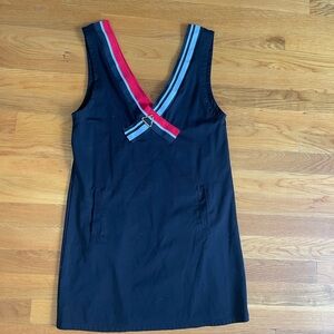 Black Dress with Red and Blue Stripes